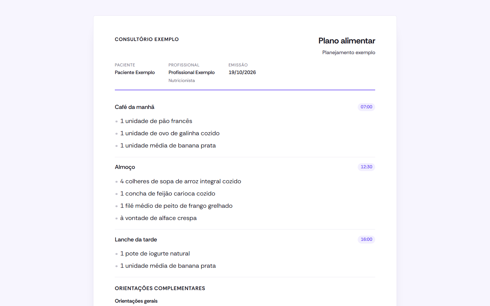 Plano alimentar em documento na ZEV3
