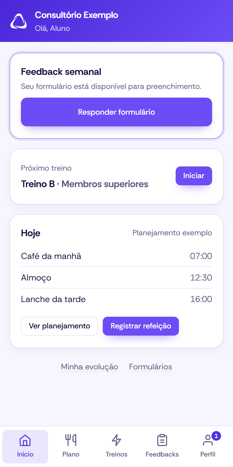 Início do portal do aluno no celular
